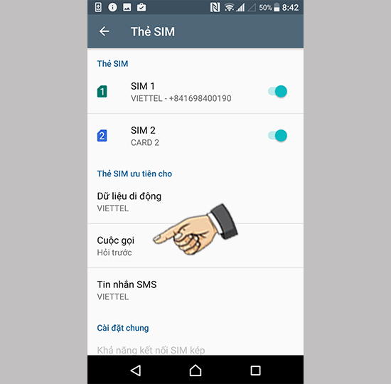 Chọn thẻ Sim ưu tiên
